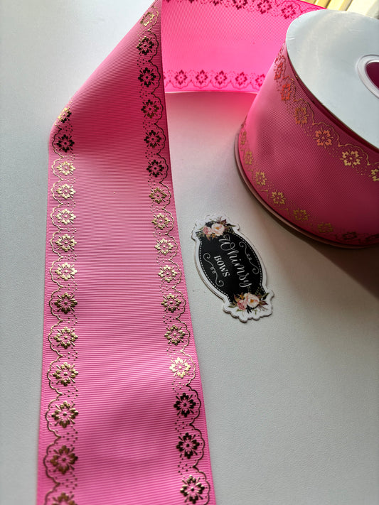 GERANIUM  FOIL  BORDER 3INCH  RIBBON