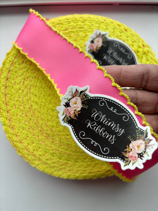 2 INCH HOT PINK MOONSTITCH  WITH YELLOW STITCHING