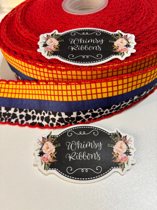 1.5 INCH TOY STORY INSPIRED W RED STITCHING  RIBBON -1 yard