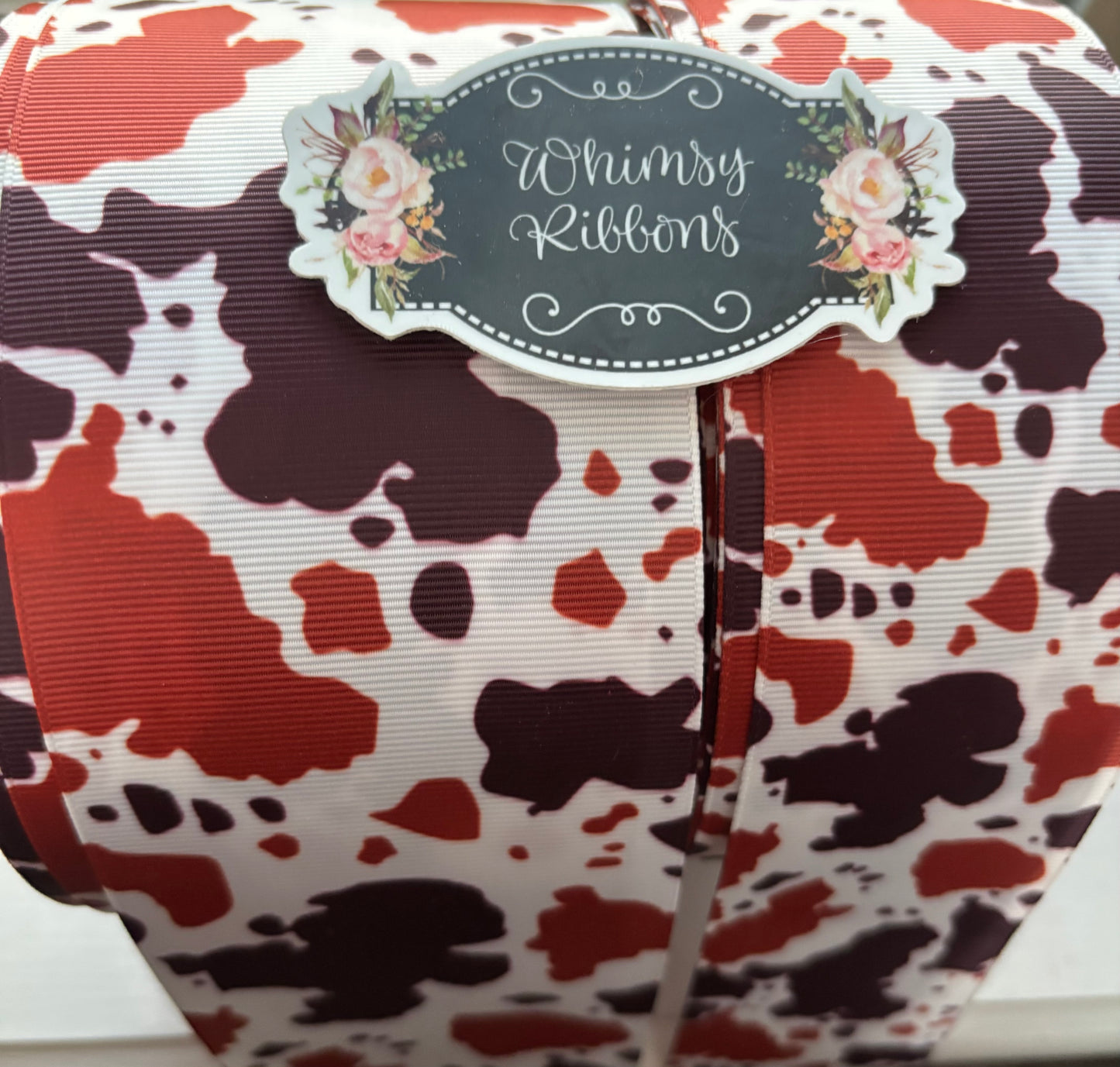 2 INCH -BROWN W LIGHT BROWN COW PRINT  RIBBON   - 1 yard
