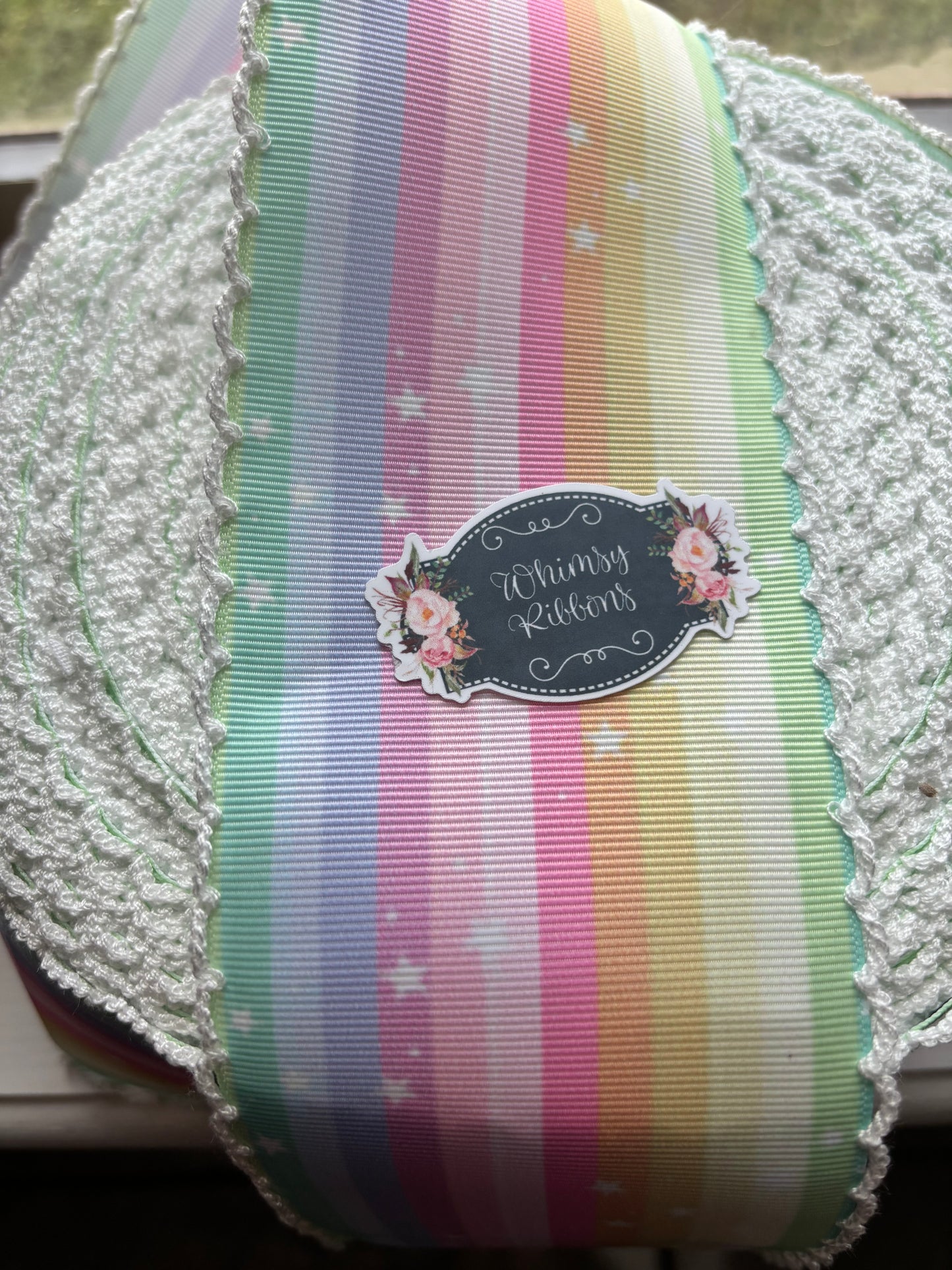 1.5 INCH  COLORS W WHITE  STITCHING MOONSTITCH RIBBON -1 yard