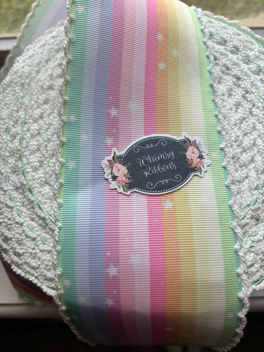 1.5 INCH  COLORS W WHITE  STITCHING MOONSTITCH RIBBON -1 yard