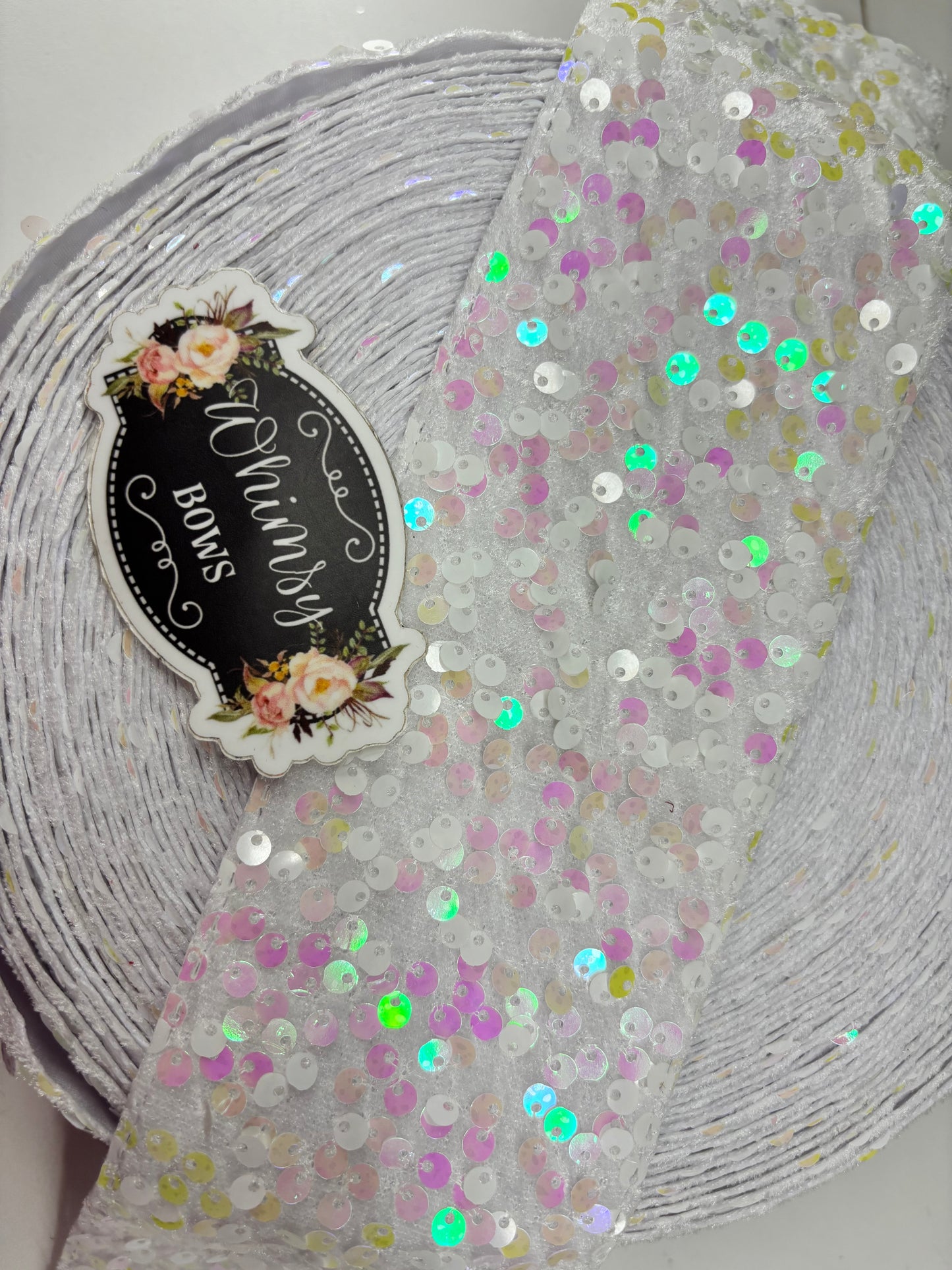 3 INCH SEQUIN  WHITE WITH VERY LITTLE AB TONES  36 inches***