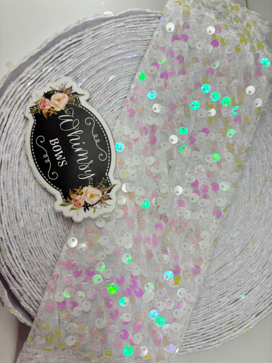 3 INCH SEQUIN  WHITE WITH VERY LITTLE AB TONES  36 inches***