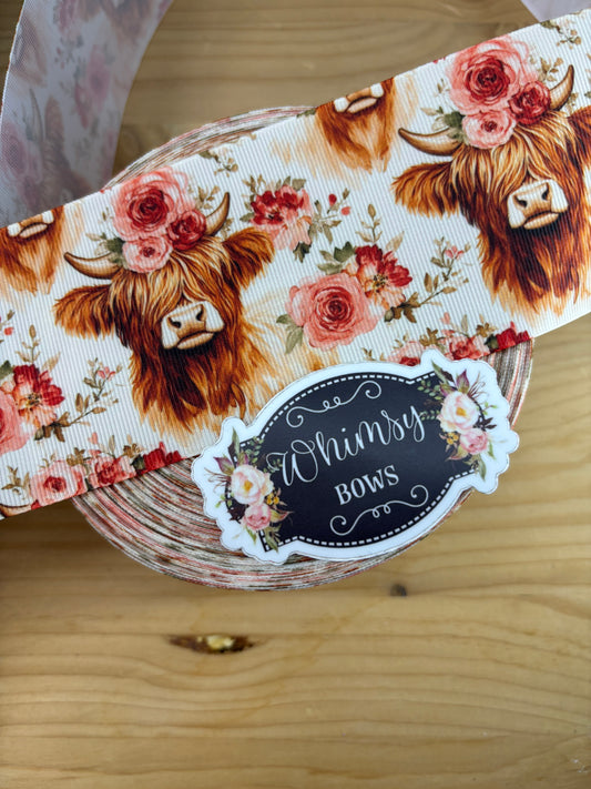 3 inch HIGHLAND COW GROSGRAIN RIBBON