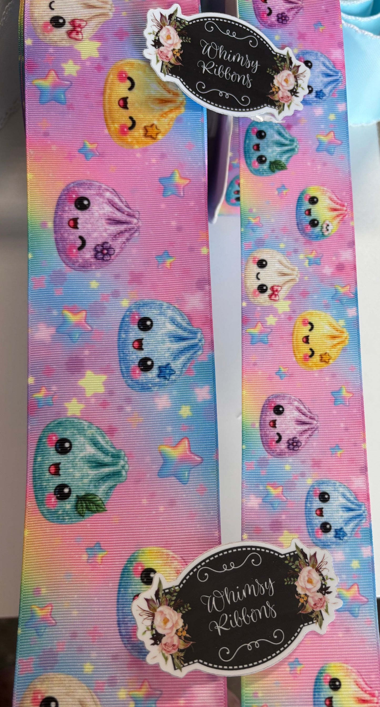 3  INCH -DUMPLINGS ON OMBRÉ BACKGROUND  RIBBON -  -1 YARD