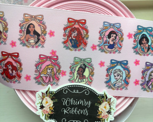 2 INCH - PRINCESS FRAMES ON LIGHT PINK BACKGROUND - 1 yard