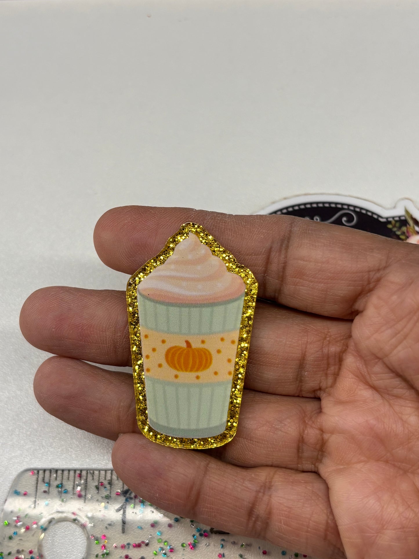 PUMPKIN SPICE DRINK  GLITTER   SMALL  Resin