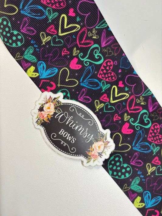 HEARTS ALL OVER ON BLACK 3 inch GROSGRAIN RIBBON