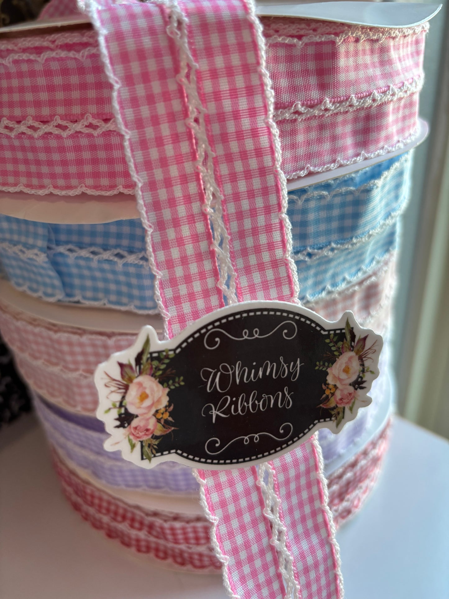 1.5 INCH DOUBLE STITCH RED   GINGHAM PRINT STITCHING   RIBBON -1 yard