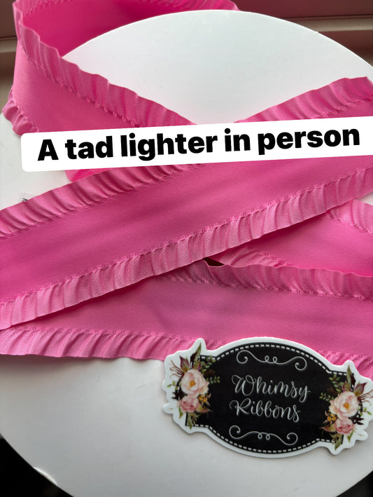 1.5 INCH   HOT PINK SATIN RUFFLE RIBBON