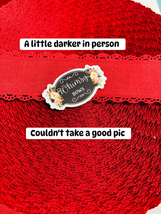 2.5 inch  SCALLOPED LACE RED RIBBON NO WIRE