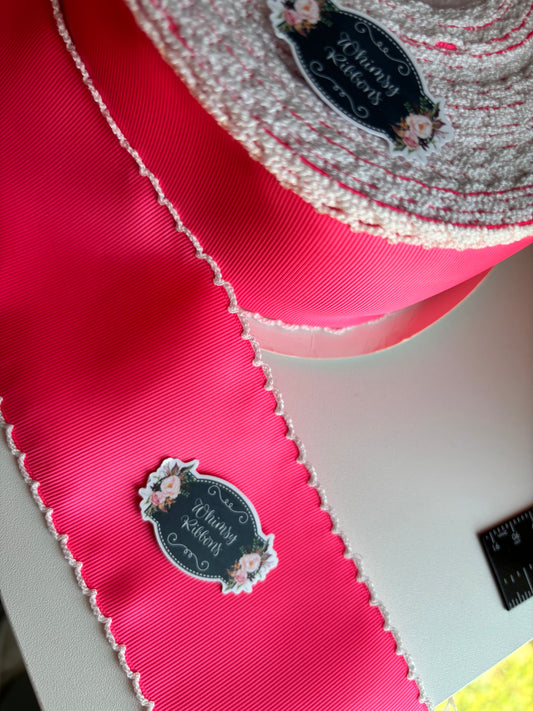3 INCH PASSION FRUIT (pink neon looking ) W WHITE  STITCHING MOONSTITCH RIBBON