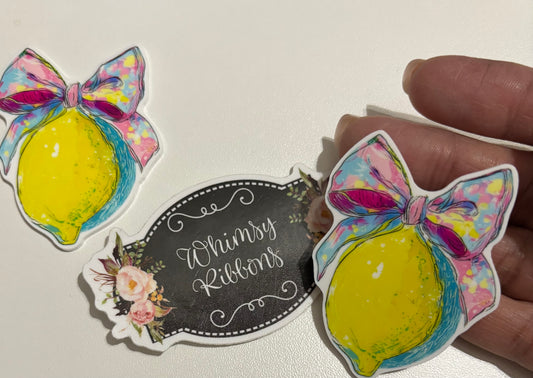 LARGE LEMON W PINK BOW   RESIN