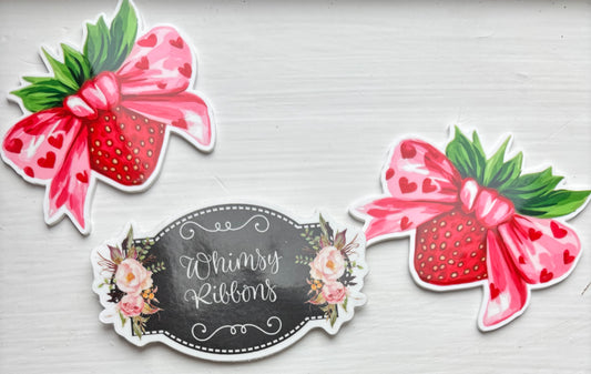 STRAWBERRIES WITH PINK BOW LARGE RESIN
