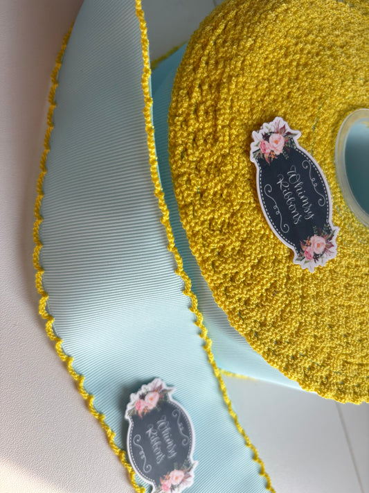 2 INCH LIGHT BLUE WITH DAFFODIL (Yellow)  Yellow is a tad darker STITCHING