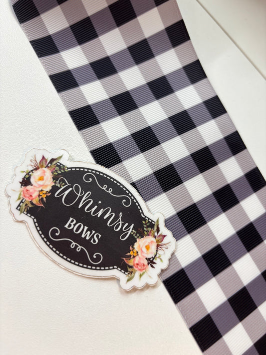 WHITE  WITH BLACKPLAID 3 inch GROSGRAIN RIBBON