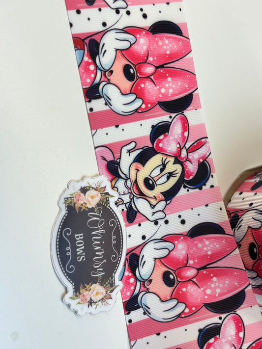 Pink  MINNIE MOUSE 3 inch GROSGRAIN RIBBON