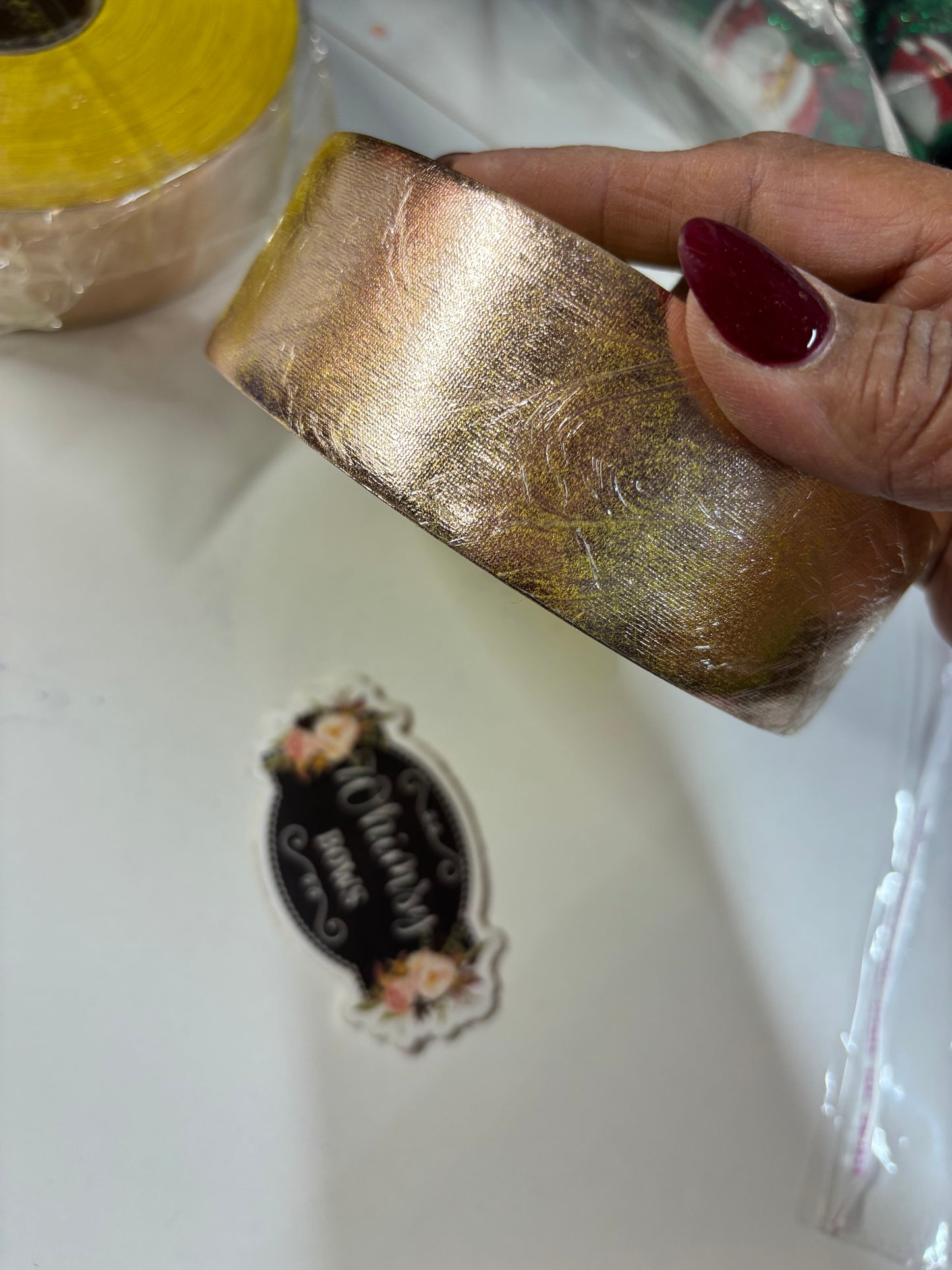 1.5 inch OLD GOLD  METALLIC  ribbon BIAS 25 yards