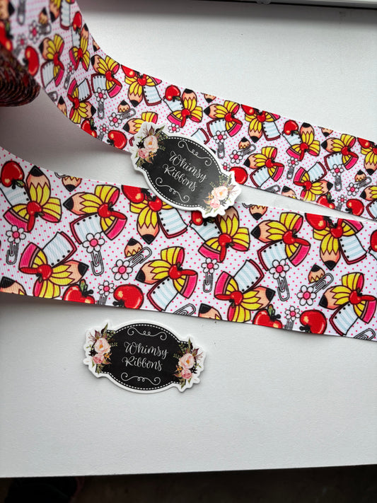 2 INCH - PENCIL BOW W CLIP PRINT   - 1 yard