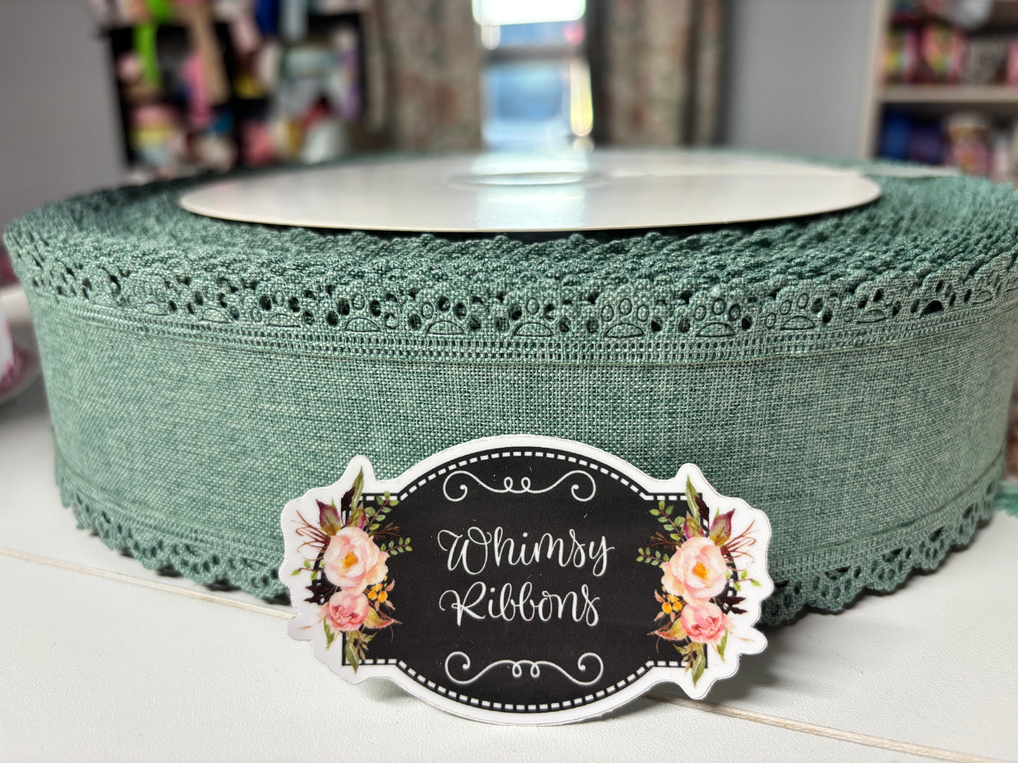 2.5 inch  LIGHT OLIVE SCALLOPED LACE     RIBBON NO WIRE