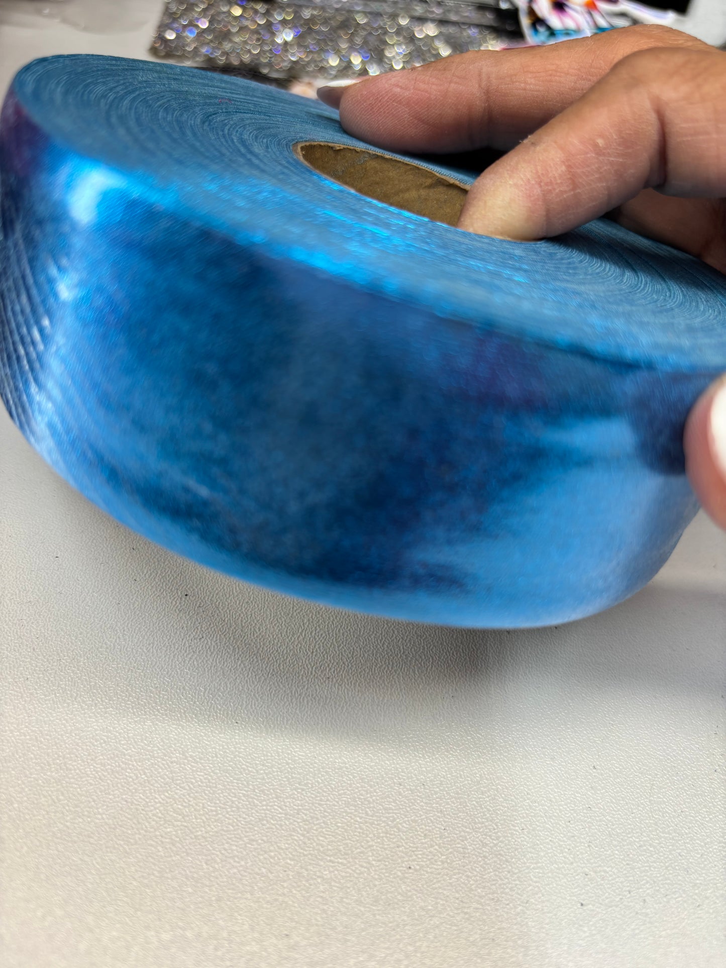 1.5 inch TURQUOISE METALLIC  ribbon BIAS 25 yards