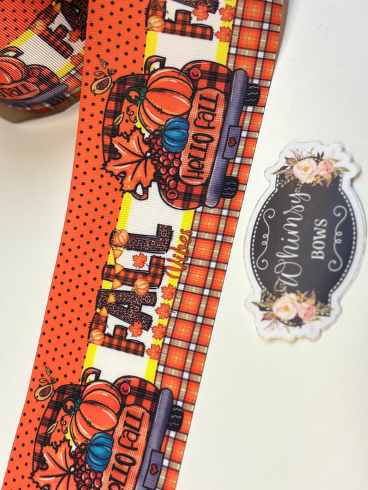 HELLO FALL TRUCK 3 inch GROSGRAIN RIBBON