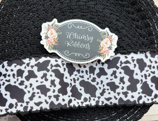 1.5 INCH COW PRINT WITH BLACK  STITCHING MOONSTITCH RIBBON -1 yard
