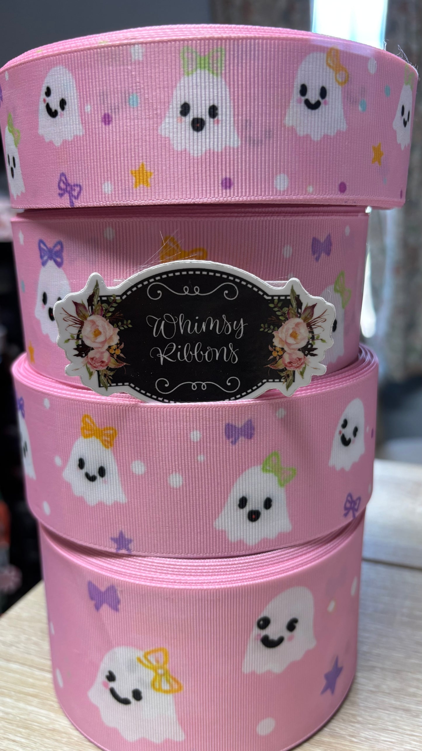 2 inch GHOSTS ON PINK BACKGROUND