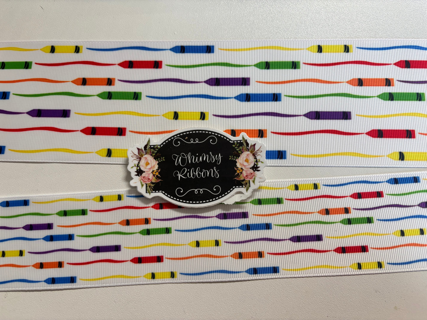 3  INCH CRAYONS ALL OVER RIBBON -  -1 YARD