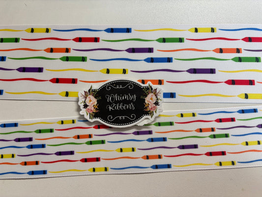3  INCH CRAYONS ALL OVER RIBBON -  -1 YARD
