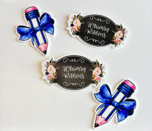 BLUE PENCIL W BOW LARGE RESIN