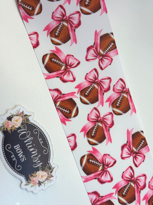 FOOTBALLS WITH PINK BOWS 3 inch GROSGRAIN RIBBON