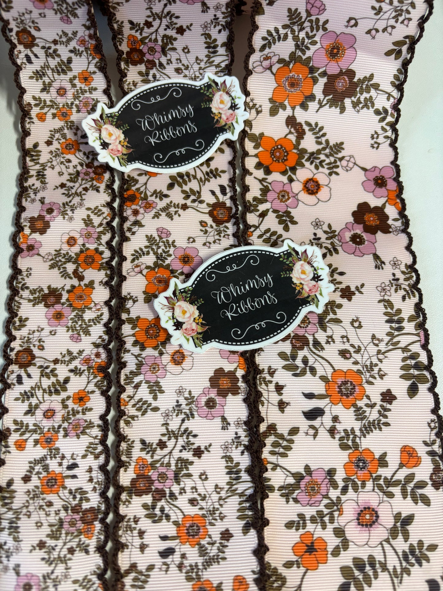2 INCH  FALL FLORALS W BROWN STITCHING