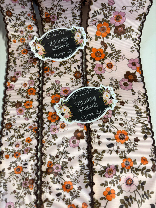 3 INCH  FALL FLORALS W BROWN STITCHING