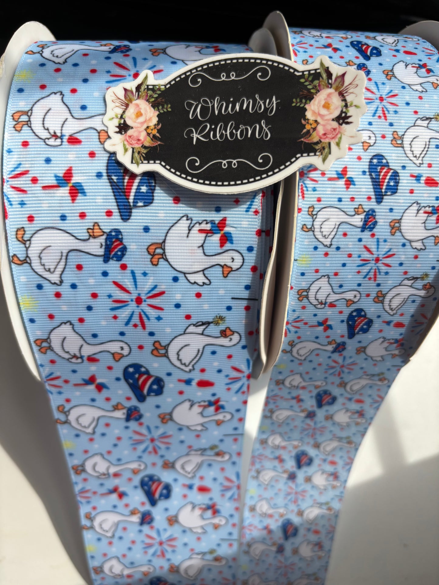 2 INCH - RED WHITE BLUE GOOSE PRINT   - 1 yard