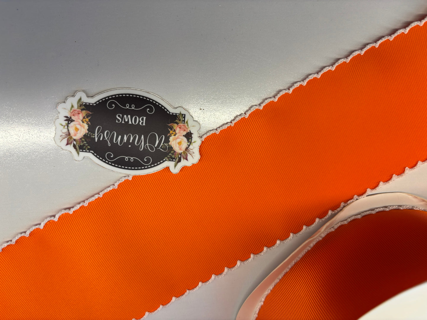 3 INCH ORANGE  WITH WHITE MOONSTITCH RIBBON