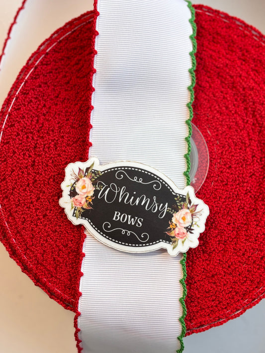 2 INCH WHITE with RED AND GREEN MOONSTITCH BORDER