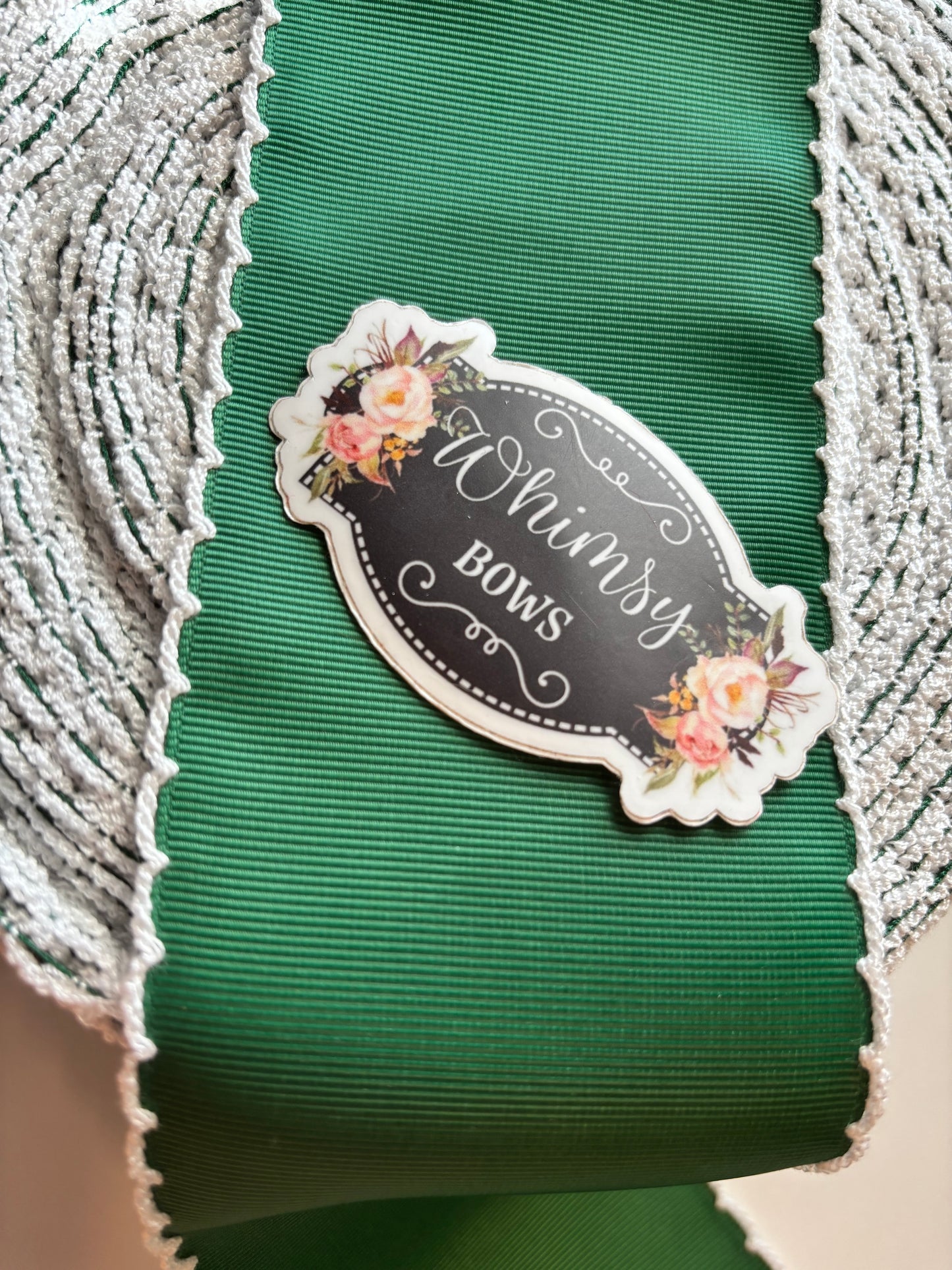 2 INCH HUNTER GREEN WITH WHITE STITCHING MOONSTITCH RIBBON