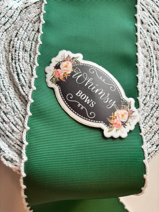 2 INCH HUNTER GREEN WITH WHITE STITCHING MOONSTITCH RIBBON