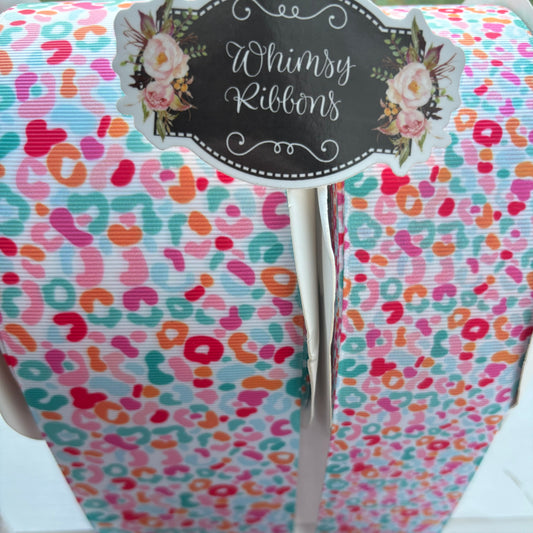 2 INCH -PINK W AQUA CHEETAH RIBBON   - 1 yard