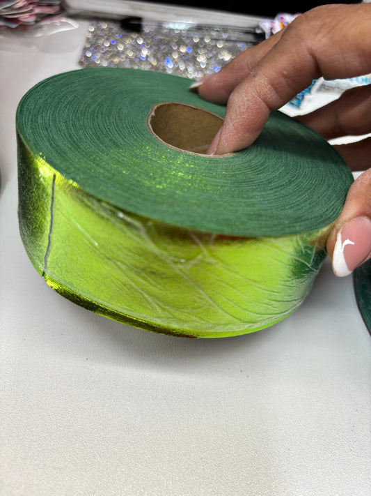 1.5 inch APPLE GREEN METALLIC  ribbon BIAS 25 yards