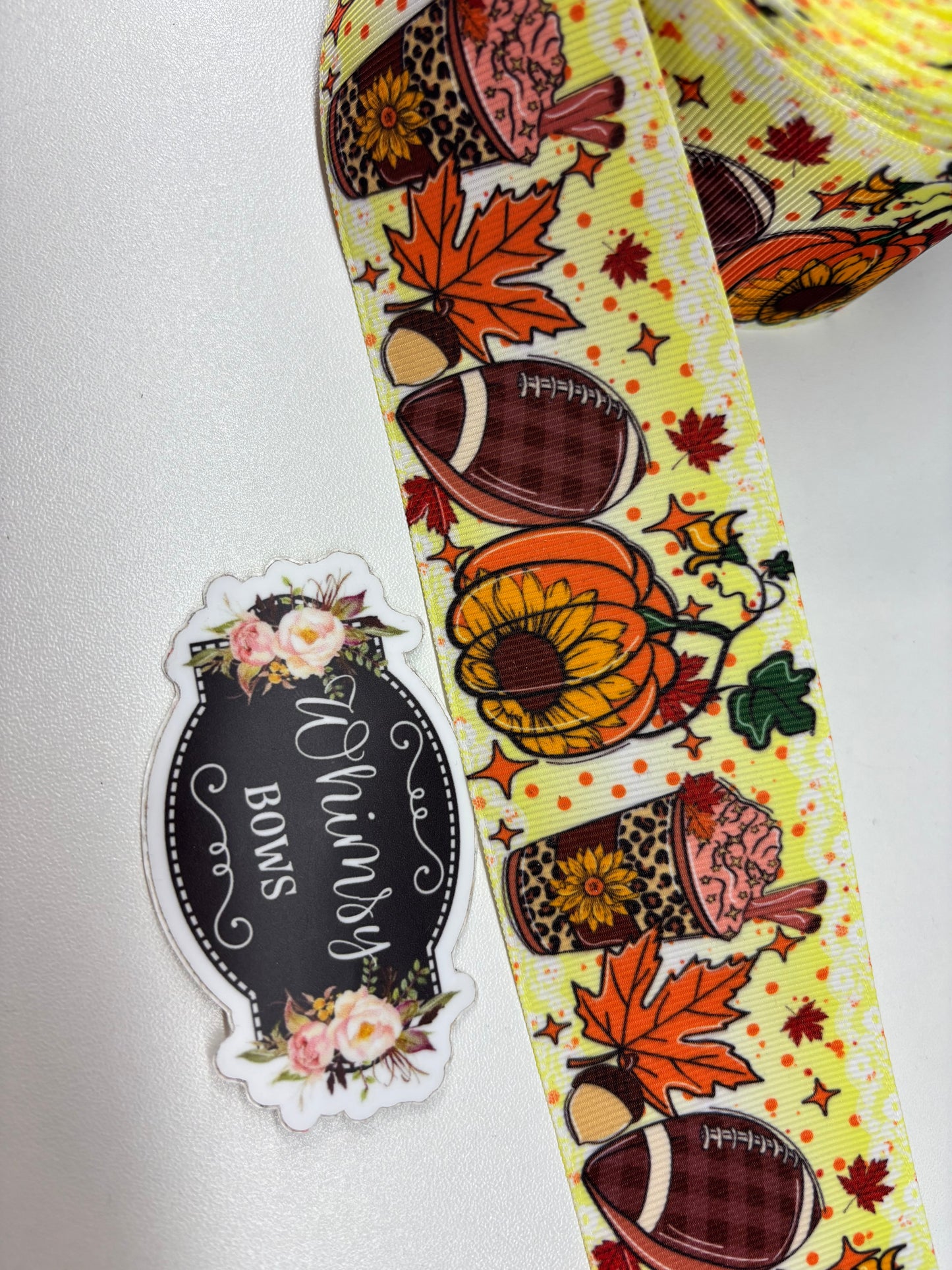 FALL FOOTBALLS 2 inch Ribbon