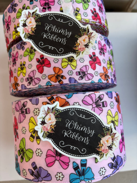 1.5  INCH CRAYON BOWS  SCHOOL RIBBON