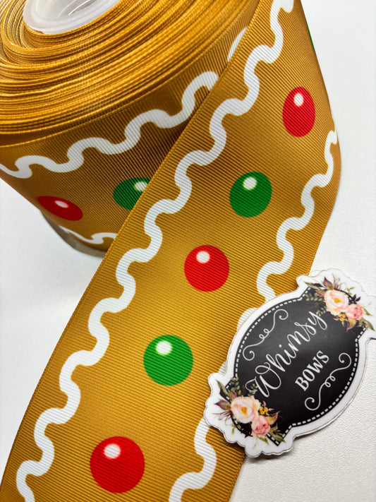GINGERBREAD BUTTONS CHRISTMAS  3 inch GROSGRAIN RIBBON