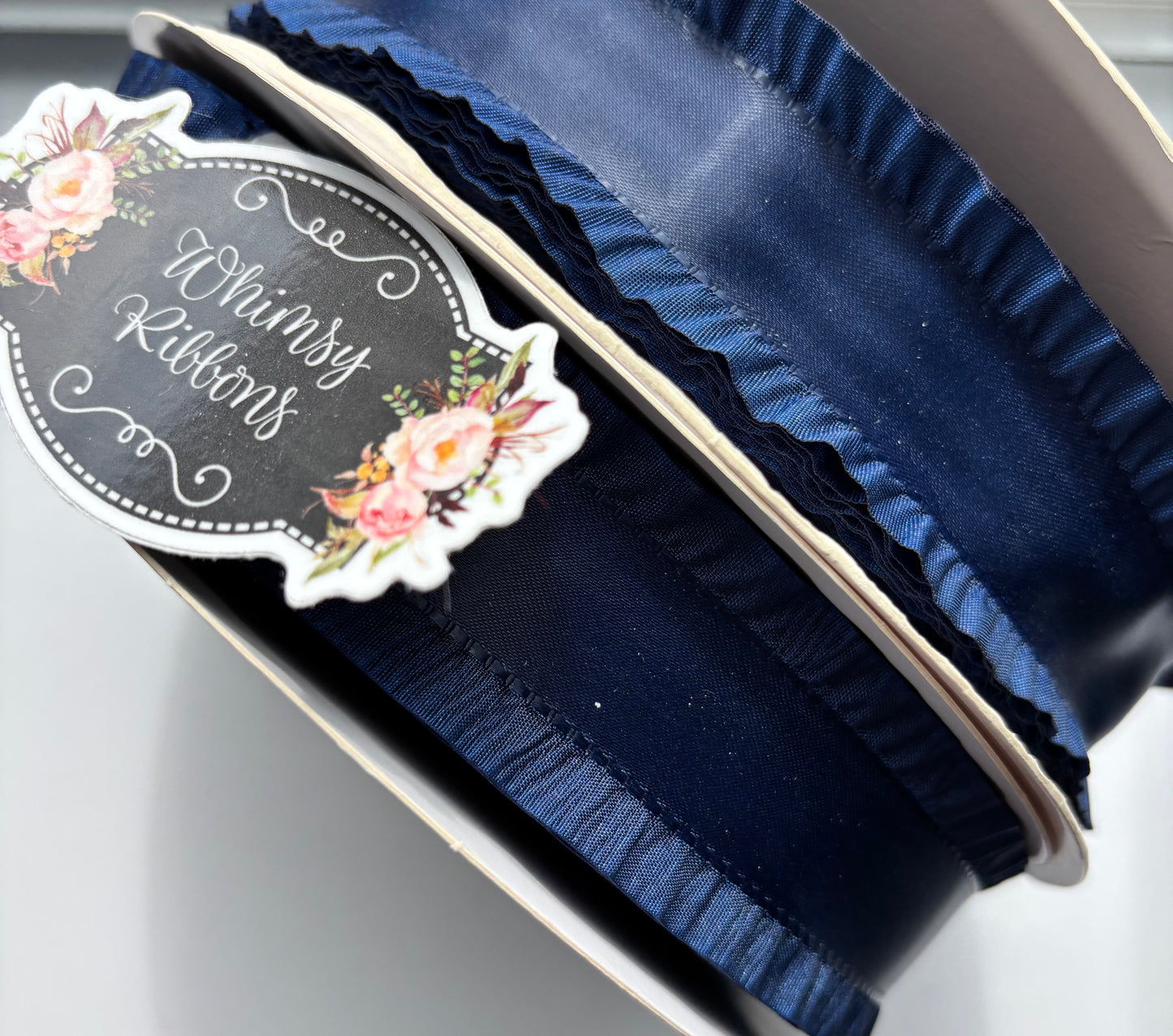 1.5 INCH NAVY SATIN RUFFLE RIBBON
