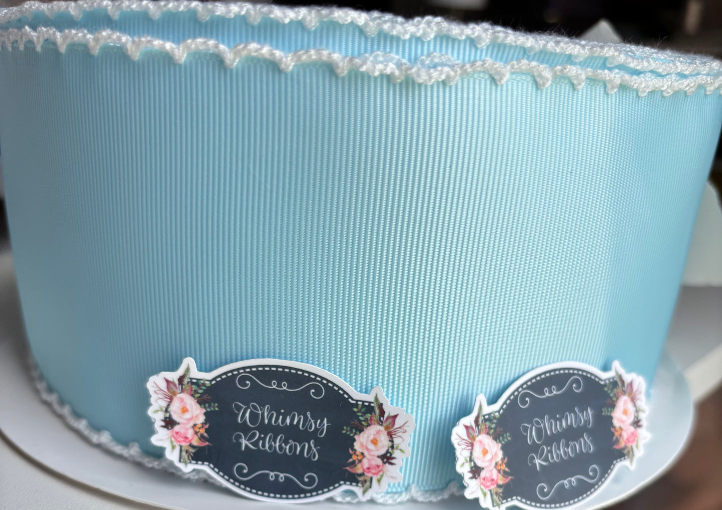 LIGHT BLUE  WITH WHITE MOONSTITCH BORDER   3 INCH