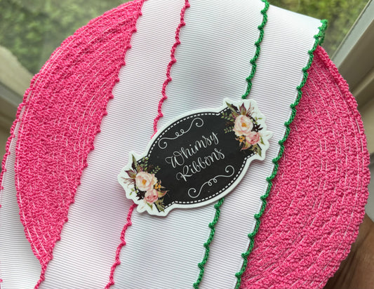2 INCH WHITE W HOT PINK AND EMERALD STITCHING