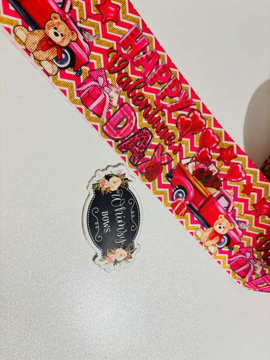 HAPPY VALENTINES DAY TRUCK VALENTINES  3INCH  RIBBON