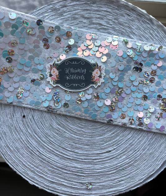 3 INCH SEQUIN WHITE w a little bit of silver sequin - 1 YARD -